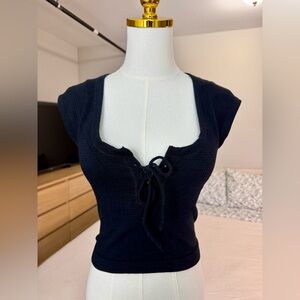 Out From Under | Lace-Up Waffle Knit Top